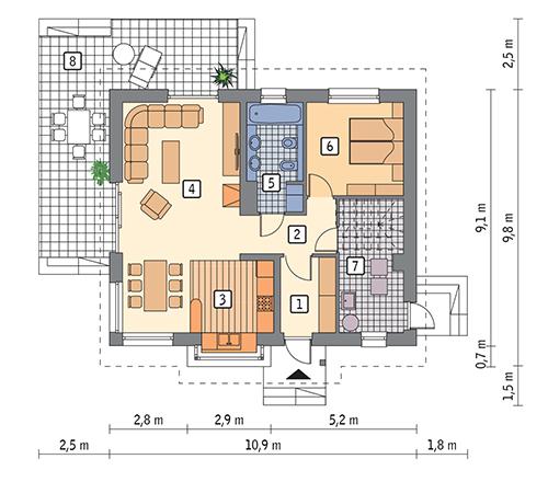 Rzut parteru POW. 76,7 m²