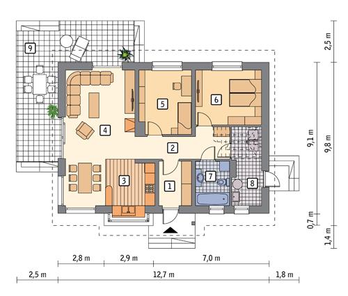 Rzut parteru POW. 89,8 m²
