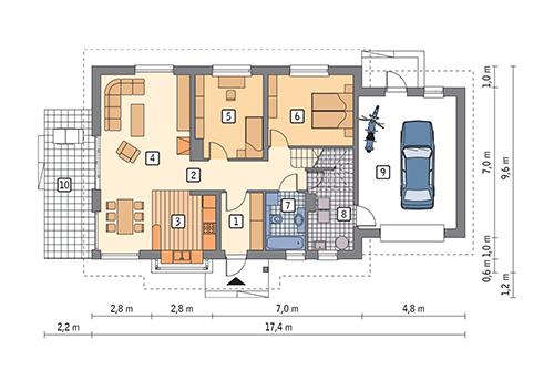 Rzut parteru POW. 116,8 m²
