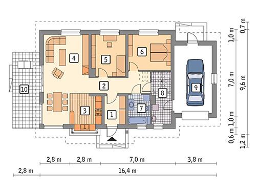 Rzut parteru POW. 111,1 m²
