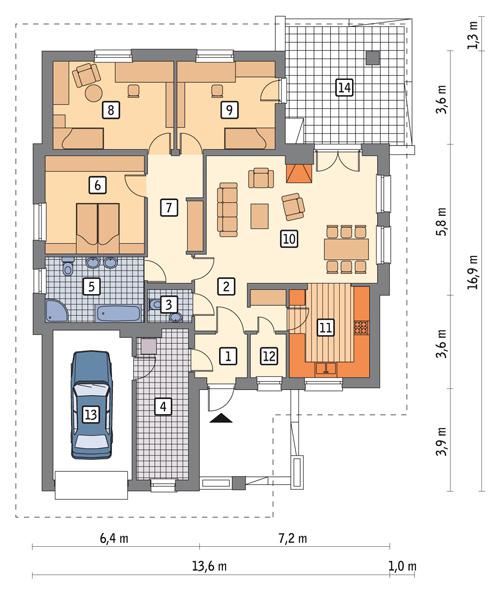 Rzut parteru POW. 142,2 m²