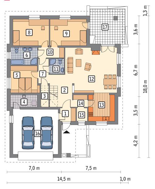Rzut parteru POW. 167,6 m²