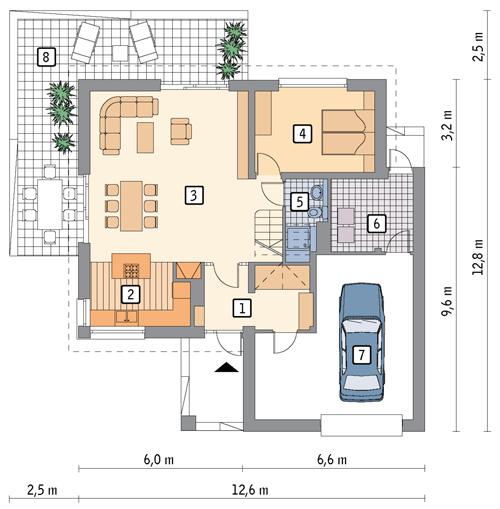 Rzut parteru POW. 107,4 m²