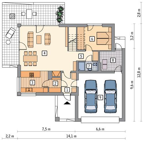 Rzut parteru POW. 116,8 m²