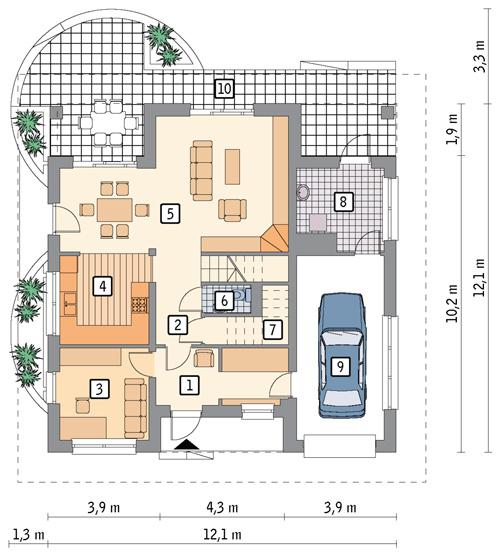 Rzut parteru POW. 94,9 m²