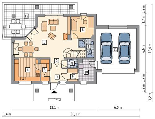Rzut parteru POW. 113,6 m²