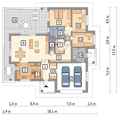 Rzut parteru POW. 180,5 m²