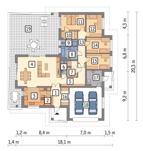 Rzut parteru POW. 200,8 m²