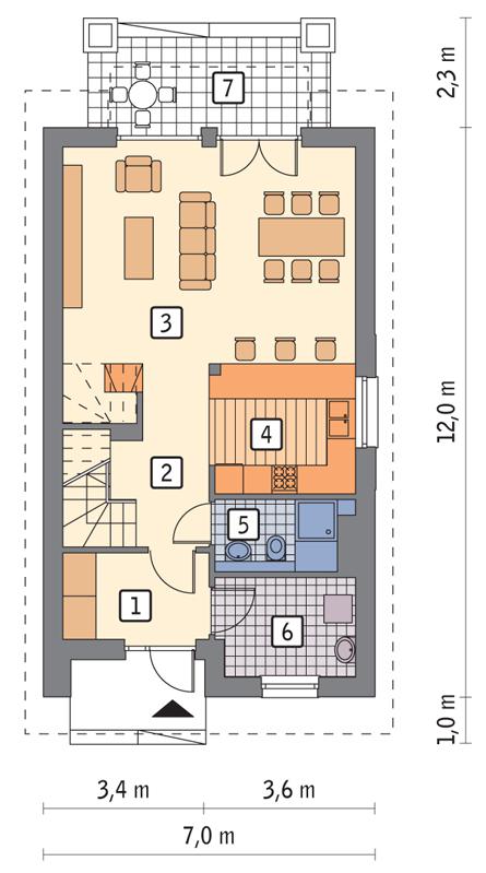 Rzut parteru POW. 62,6 m²