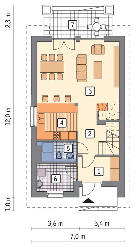 Rzut parteru lustro POW. 62,6 m²