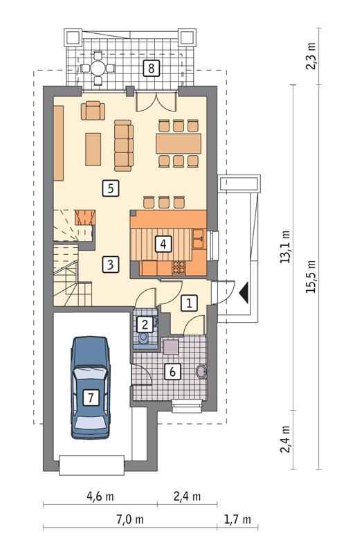 Rzut parteru POW. 79,4 m²