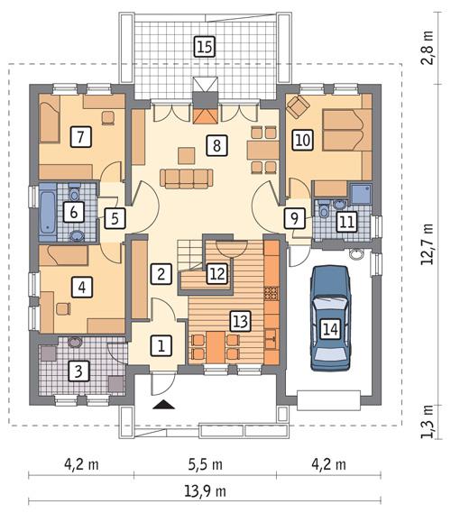 Rzut parteru POW. 126,1 m²