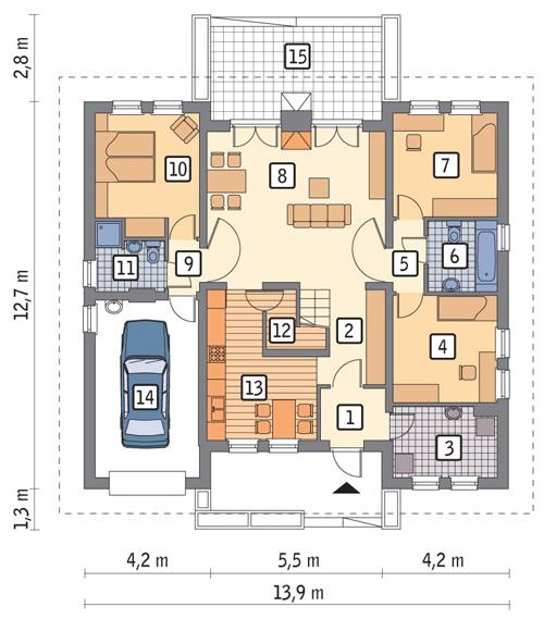 Rzut parteru lustro POW. 126,1 m²
