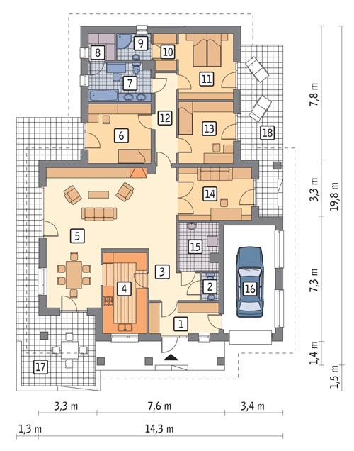 Rzut parteru POW. 168,3 m²