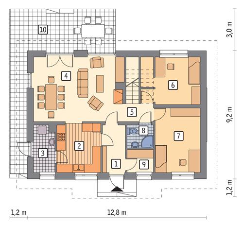 Rzut parteru POW. 84,9 m²