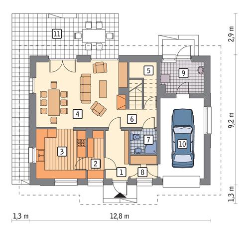 Rzut parteru POW. 85,4 m²