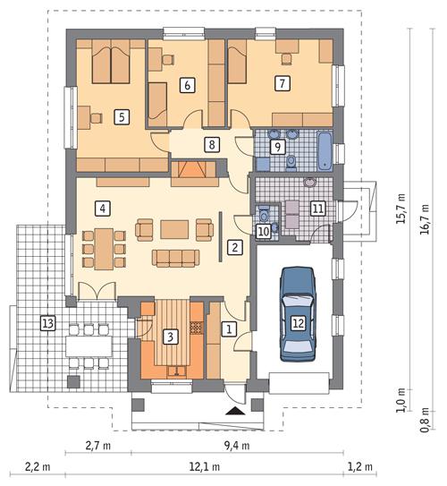Rzut parteru POW. 141,7 m²