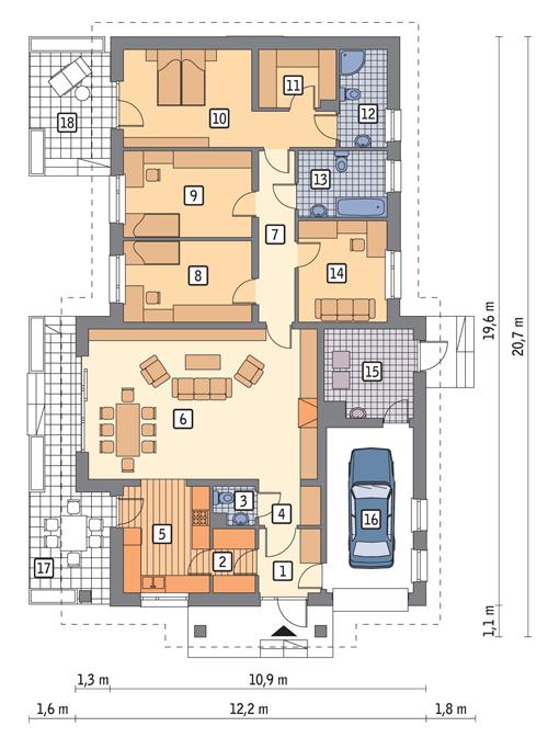 Rzut parteru POW. 166,0 m²