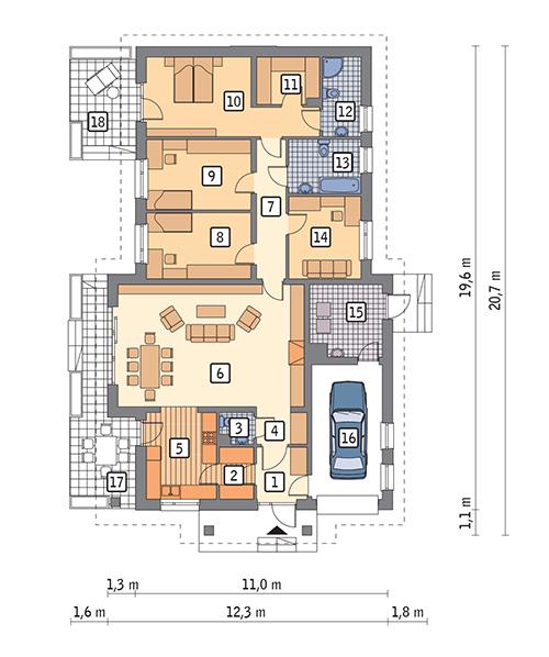 Rzut parteru POW. 167,4 m²