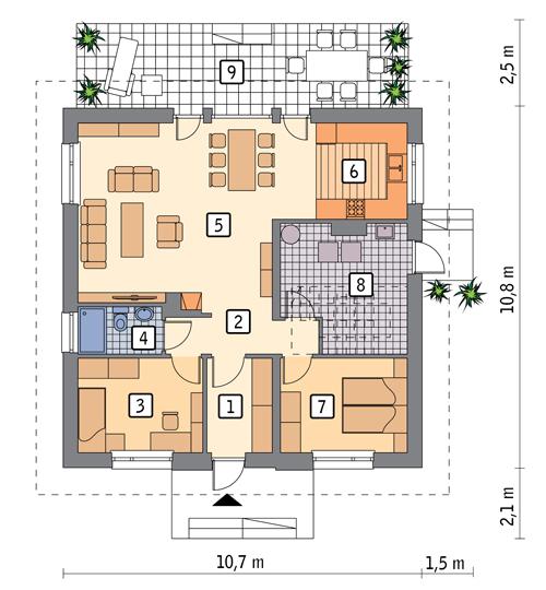 Rzut parteru POW. 88,7 m²