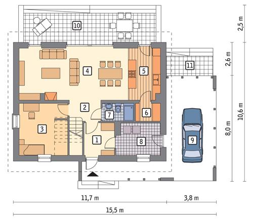 Rzut parteru POW. 78,4 m²