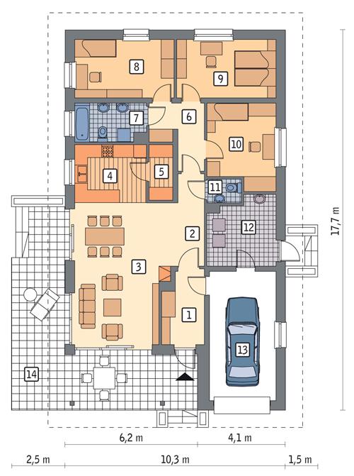 Rzut parteru POW. 129,0 m²