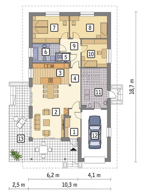Rzut parteru POW. 140,4 m²