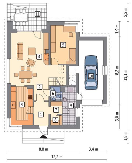 Rzut parteru POW. 103,9 m²