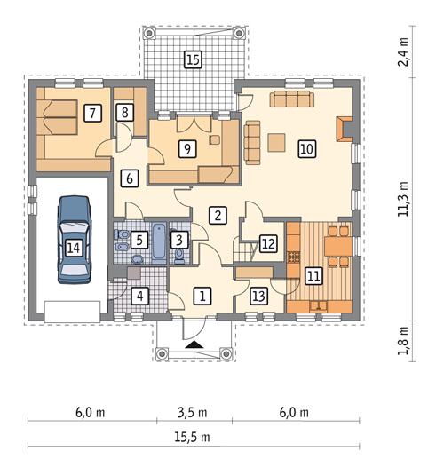 Rzut parteru POW. 135,4 m²