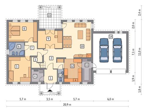 Rzut parteru POW. 162,6 m²