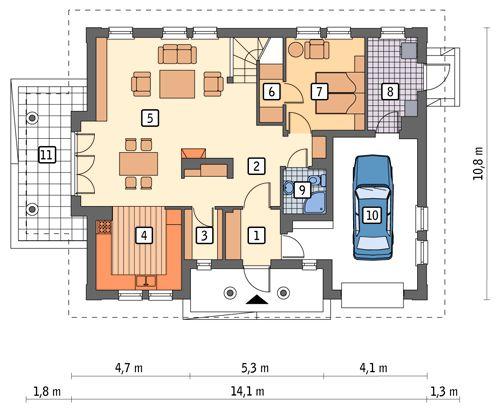 Rzut parteru POW. 111,1 m²