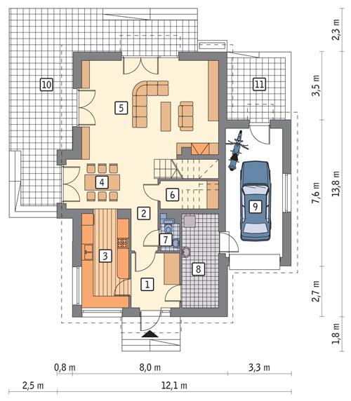 Rzut parteru POW. 100,2 m²