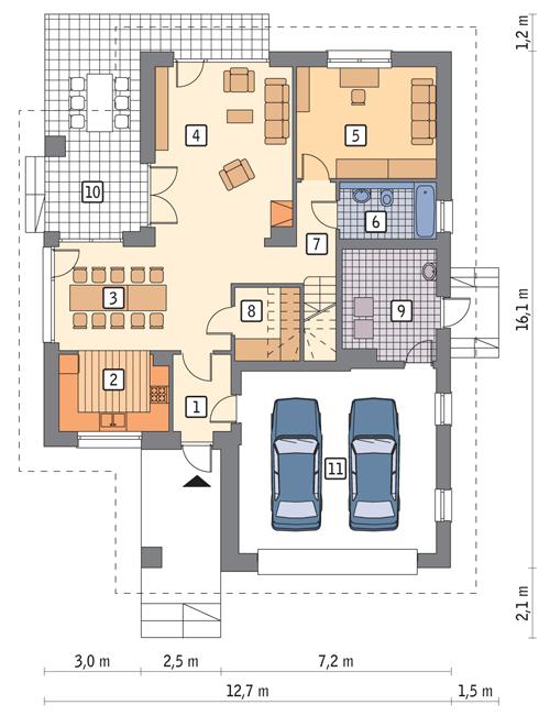 Rzut parteru POW. 127,7 m²