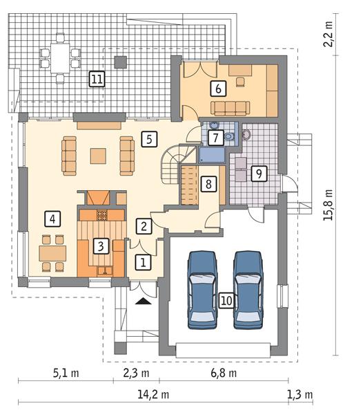 Rzut parteru POW. 132,6 m²