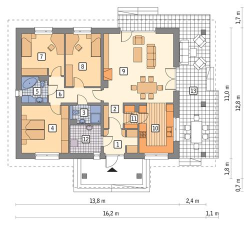 Rzut parteru POW. 115,4 m²