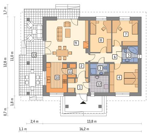 Rzut parteru lustro POW. 115,4 m²