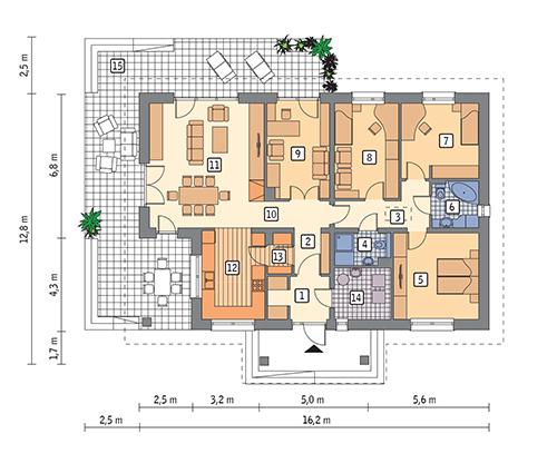 Rzut parteru lustro POW. 128,3 m²