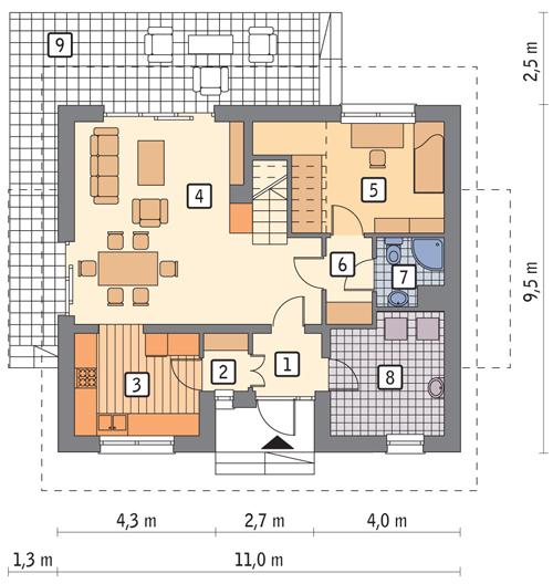 Rzut parteru POW. 70,7 m²