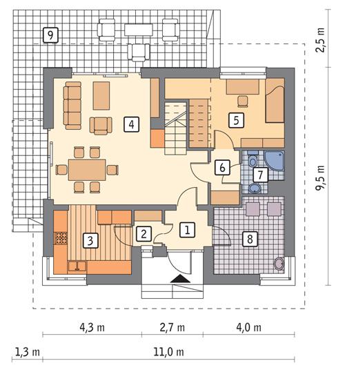 Rzut parteru POW. 70,7 m²