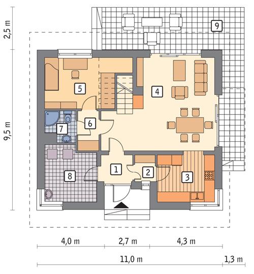 Rzut parteru lustro POW. 70,7 m²