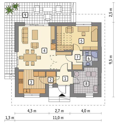 Rzut parteru POW. 72,9 m²