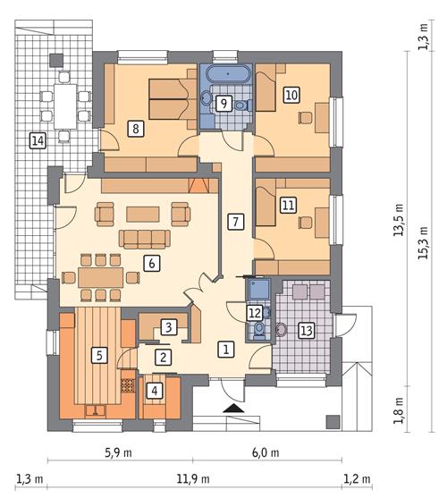 Rzut parteru POW. 124,7 m²