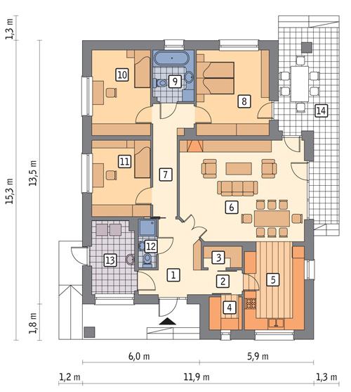 Rzut parteru lustro POW. 124,7 m²