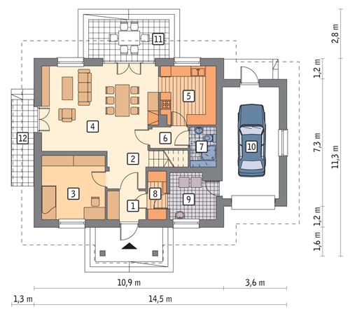 Rzut parteru POW. 97,7 m²