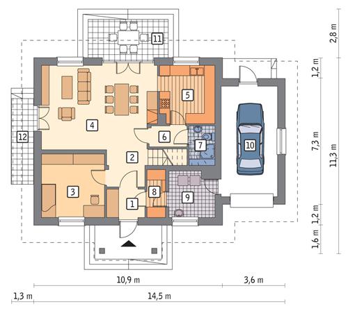 Rzut parteru POW. 97,7 m²