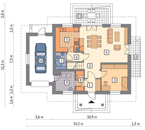 Rzut parteru lustro POW. 97,7 m²