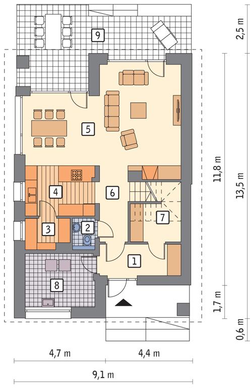 Rzut parteru POW. 79,0 m²