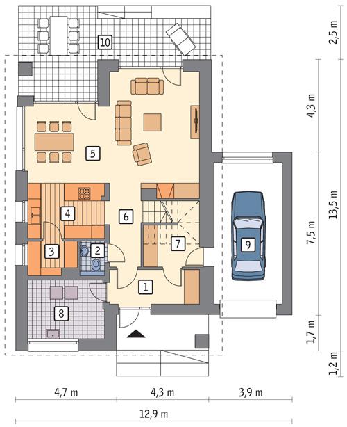 Rzut parteru POW. 99,4 m²