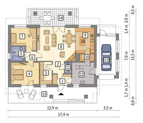 Rzut parteru POW. 122,9 m²