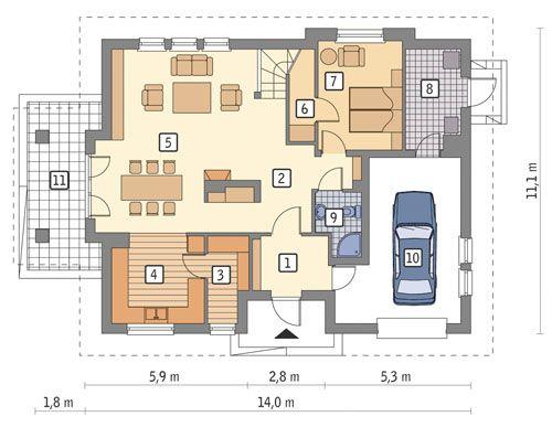 Rzut parteru POW. 114,7 m²